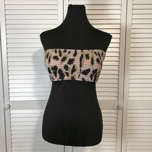 Shein Swimwear Y2K Boho Leopard Built-in Smocked Bandeau Bikini Top Women M